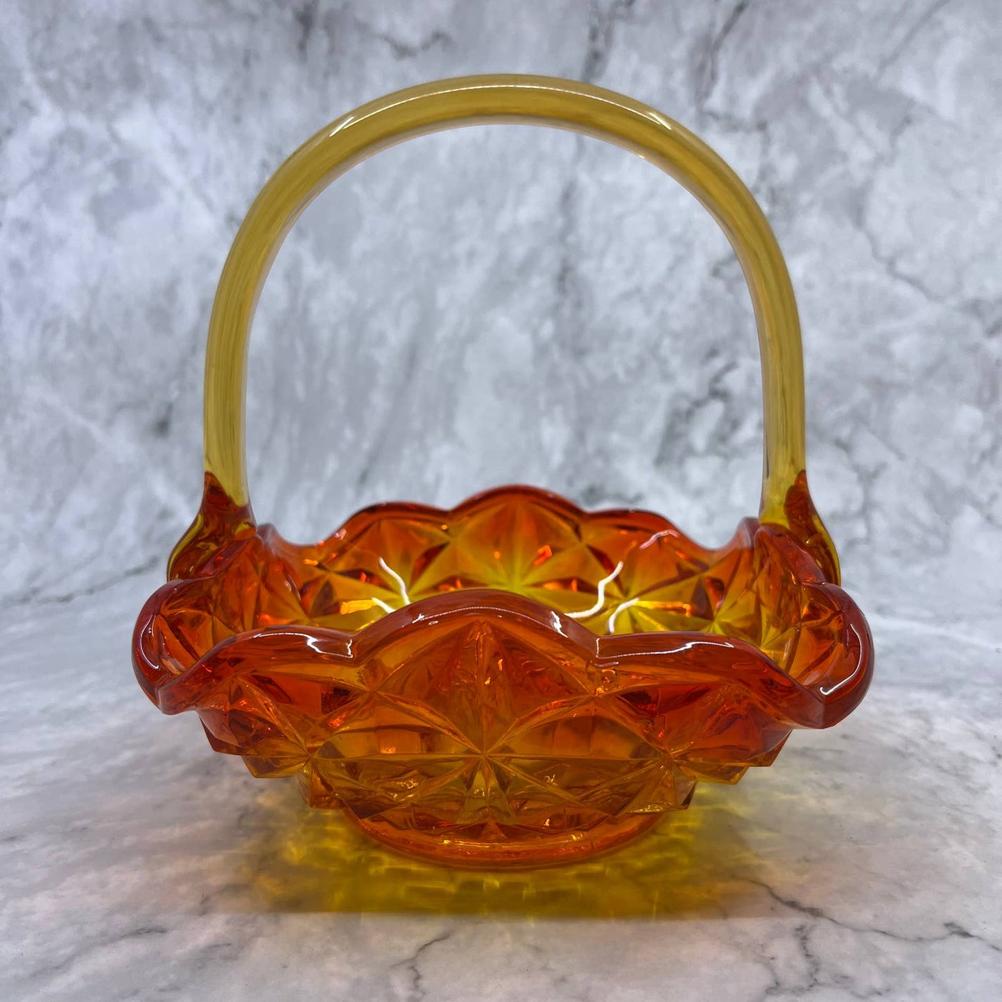 Vintage Tiara Glass Amberina Basket Candy Dish Stunning Indiana Glass Glows TB4