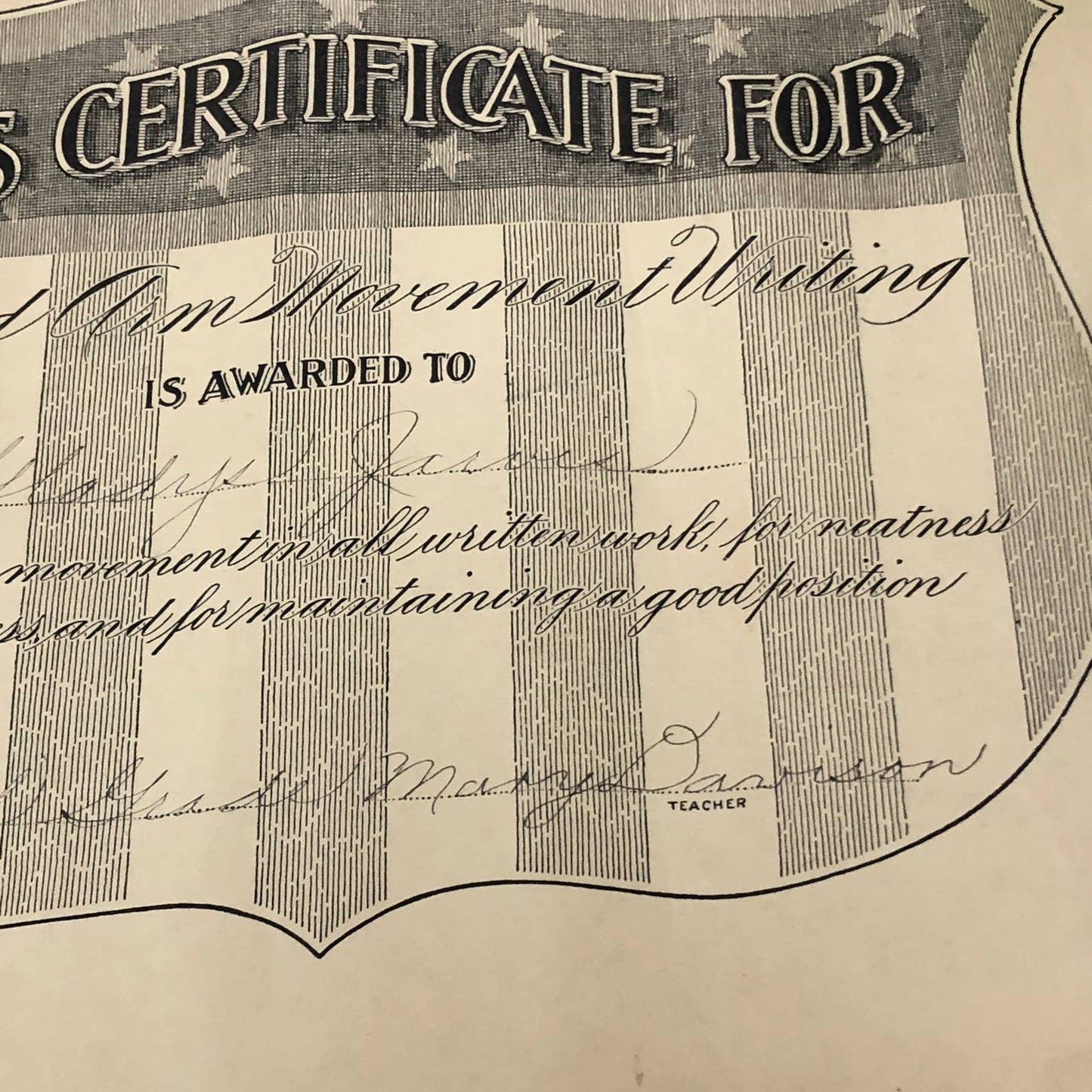 1920s Applied Arm Movement Writing Certificate Award Gladys Jarvis Chicago AC9