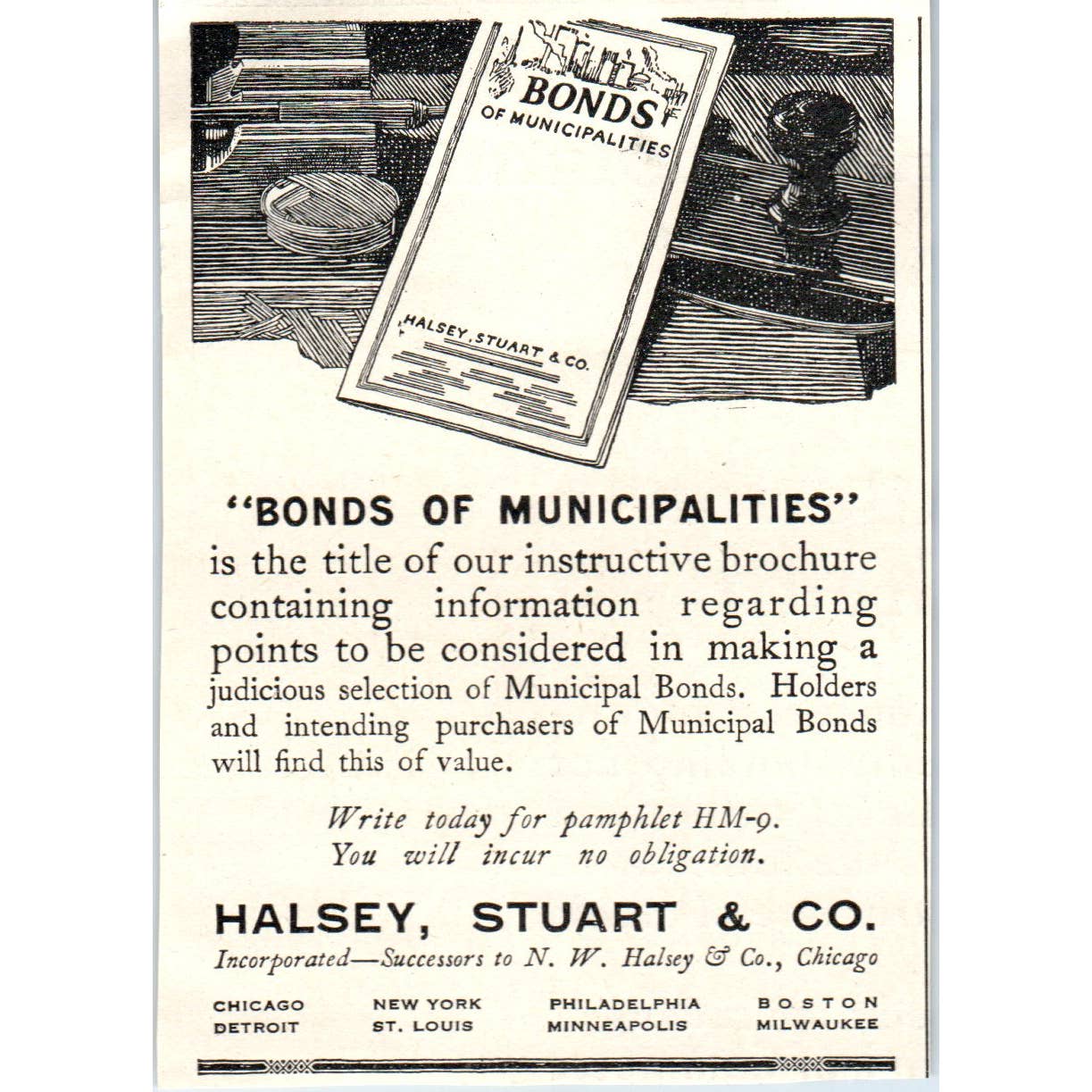 Halsey, Stuart & Co. Bonds, Chicago - 1921 Original Ad TJ7-S