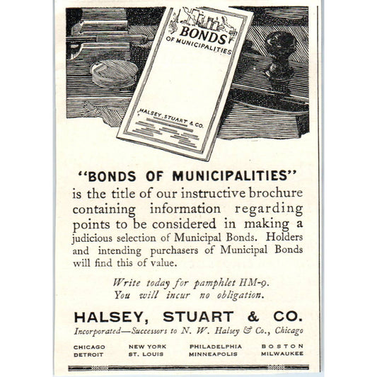 Halsey, Stuart & Co. Bonds, Chicago - 1921 Original Ad TJ7-S