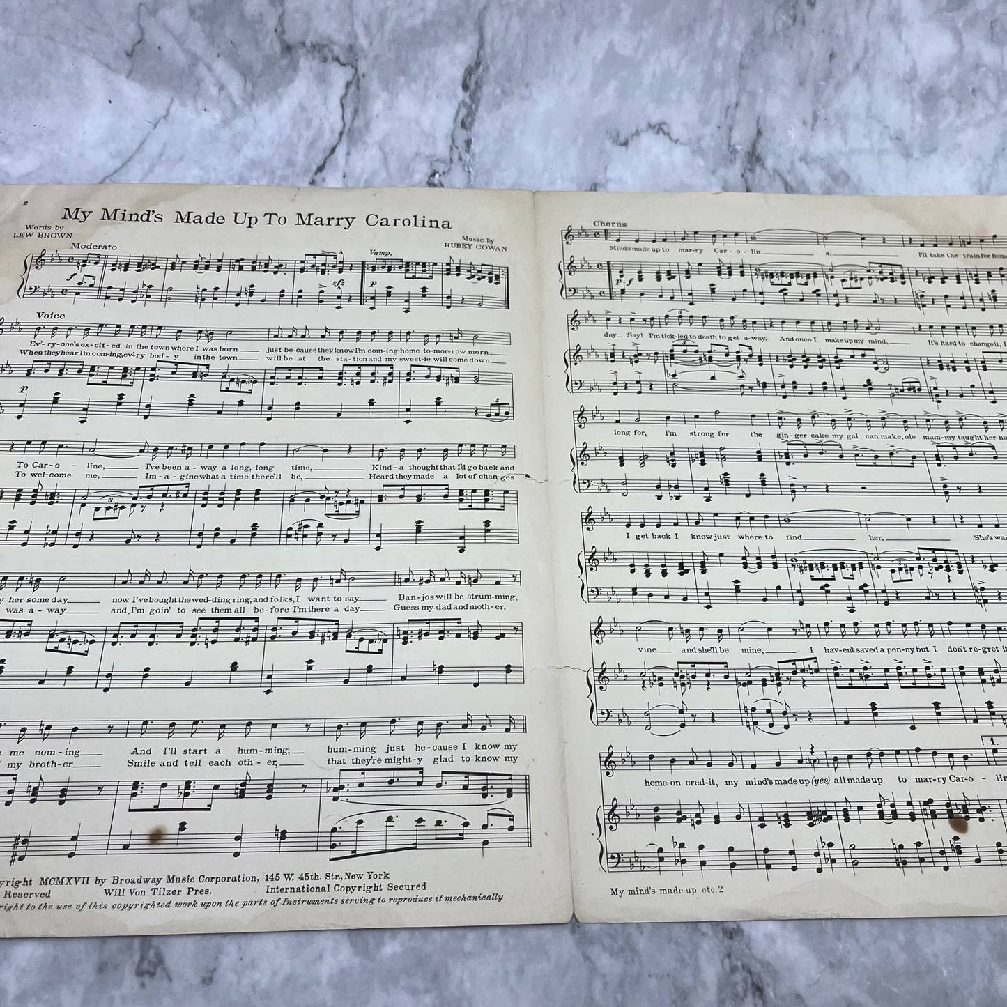 My Mind's Made Up To Marry Carolina L Brown R Cowan 1917 Antique Sheet Music TI1