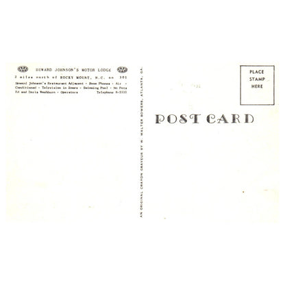 Howard Johnson's Motor Lodge Fred & Doris Washburn Rocky Mount - Postcard TJ8-2