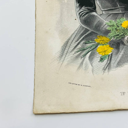 c1850 Antique Hand-Colored Currier & Ives Lithograph "Florence" 10 x 14 FL1