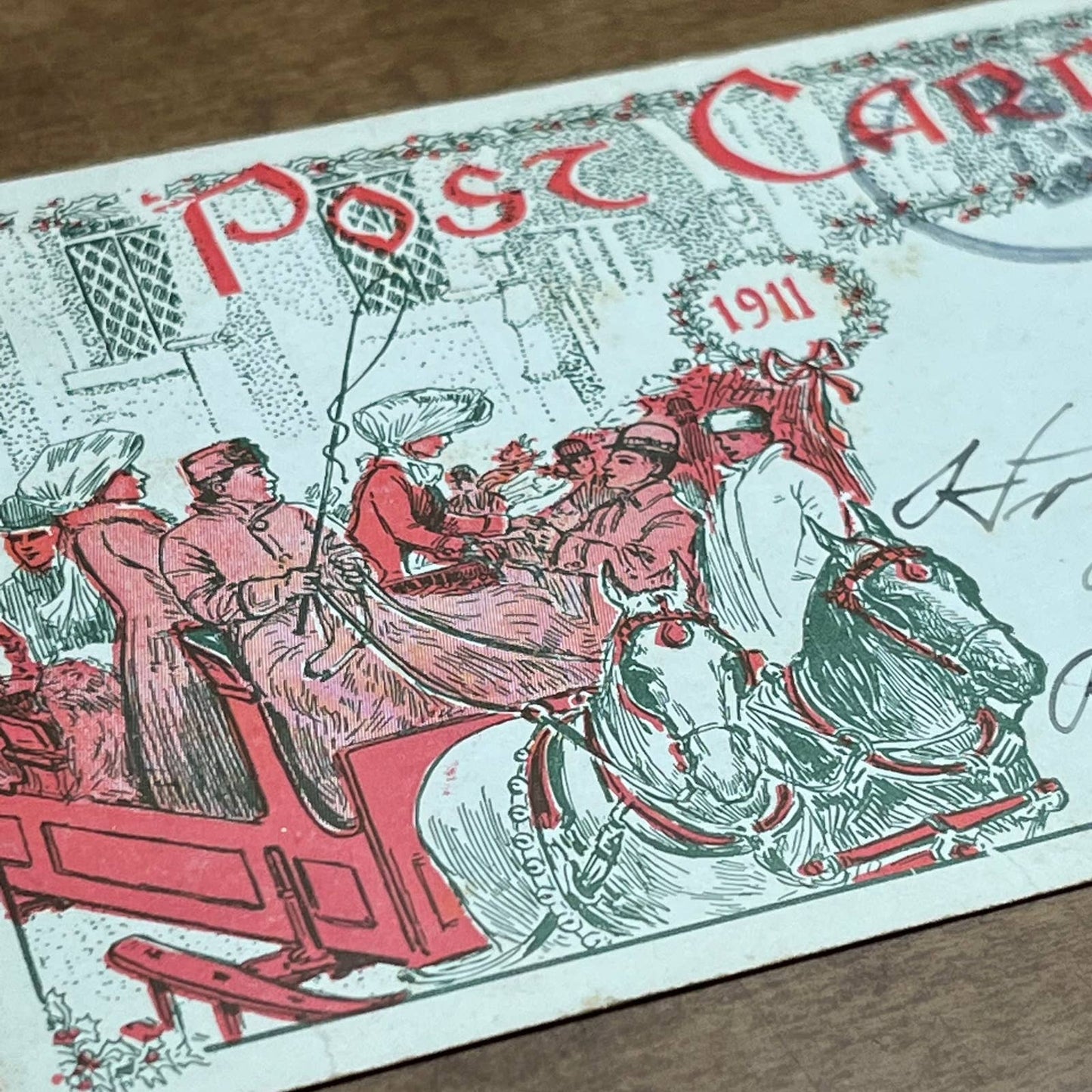 c1910 Young People’s Weekly Christmas Postcard and Letter Horse & Sleigh PA2