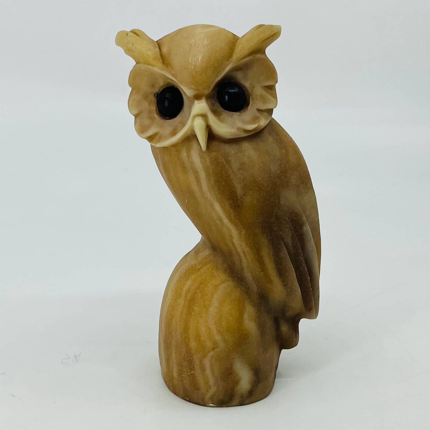 Vintage Carved Stone Owl Figurine 4.75” TD3