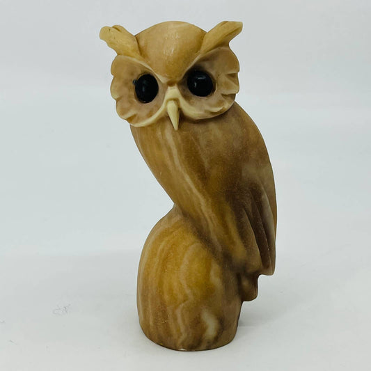 Vintage Carved Stone Owl Figurine 4.75” TD3