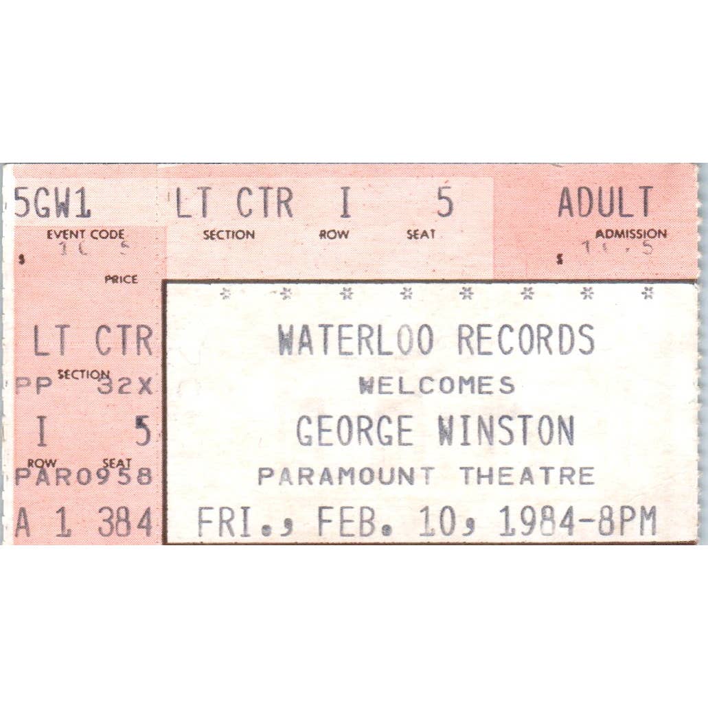 1984 Ticket Stub George Winston Waterloo Records Paramount Theatre SE5