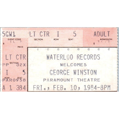 1984 Ticket Stub George Winston Waterloo Records Paramount Theatre SE5