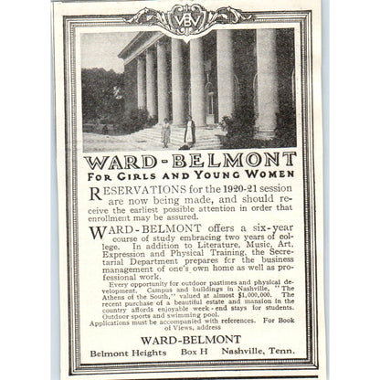 c1920 Harper's Ad - Ward-Belmont Girls School Belmont Heights Nashville TN EA3-4