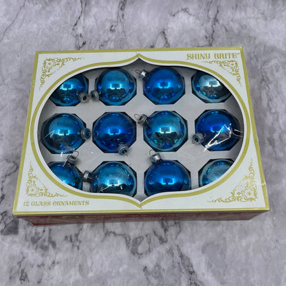 Shiny Brite 12 Vintage 2 1/4" Mercury Glass Ornaments Original Box Blue OT1-2