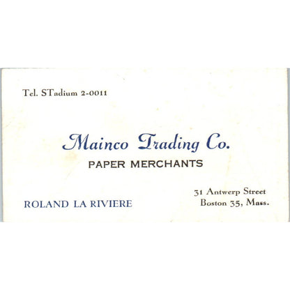 Mainco Trading Co Paper Merchants Roland La Riviere Boston Business Card TK2-CC