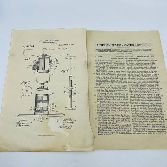 1915 US Patent Compound Air Pump Baldwin & Stapley Diagram and Document D1