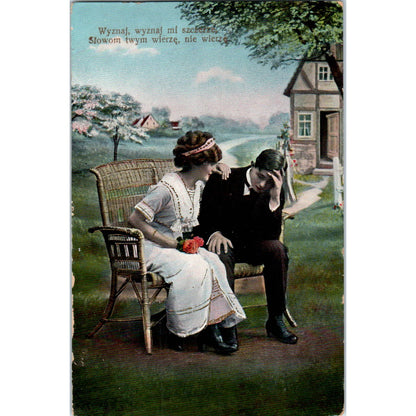 Victorian Romance Courting Couple German 1914 Original Postcard TK1-21-1