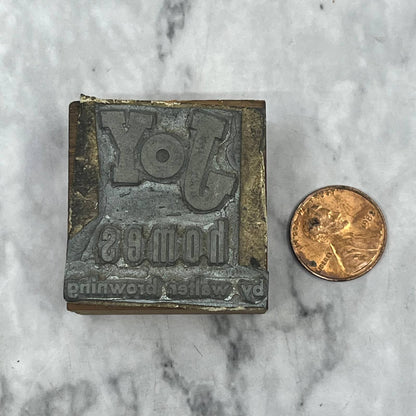 Vtg Printing Letterpress Printers Block Plate Joy Homes By Walter Browning TJ56