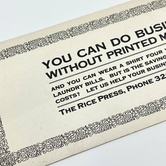 1910s Blotter Card The Rice Press White Art Deco Flint MI SC8