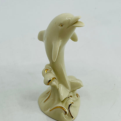Lenox Dolphin Riding The Wave 4" Porcelain Figurine 4k Gold Accents SF4