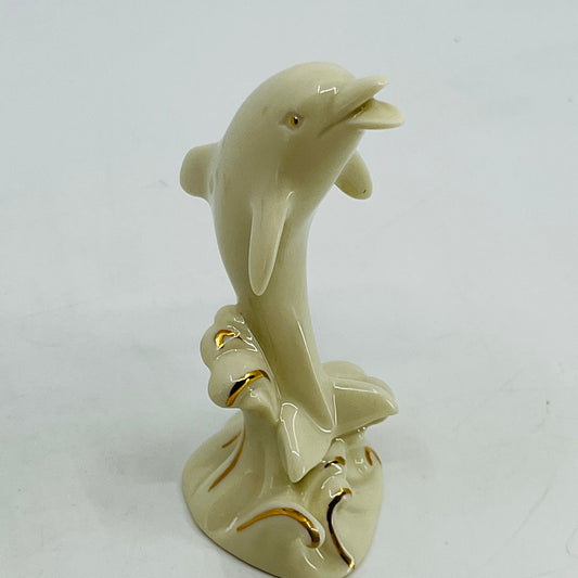 Lenox Dolphin Riding The Wave 4" Porcelain Figurine 4k Gold Accents SF4