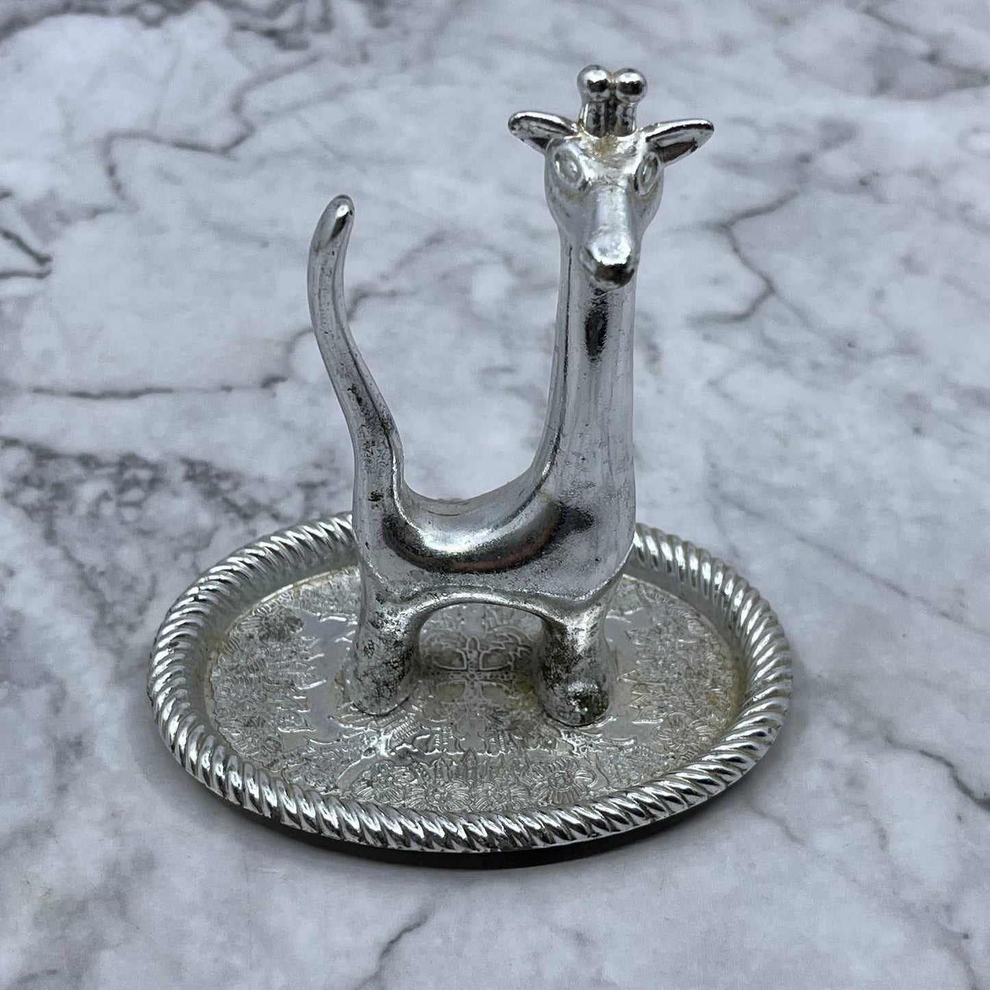 Vintage 1960's Sliver Plated Giraffe Ring Holder, Jewelry Trinket Dish TJ1
