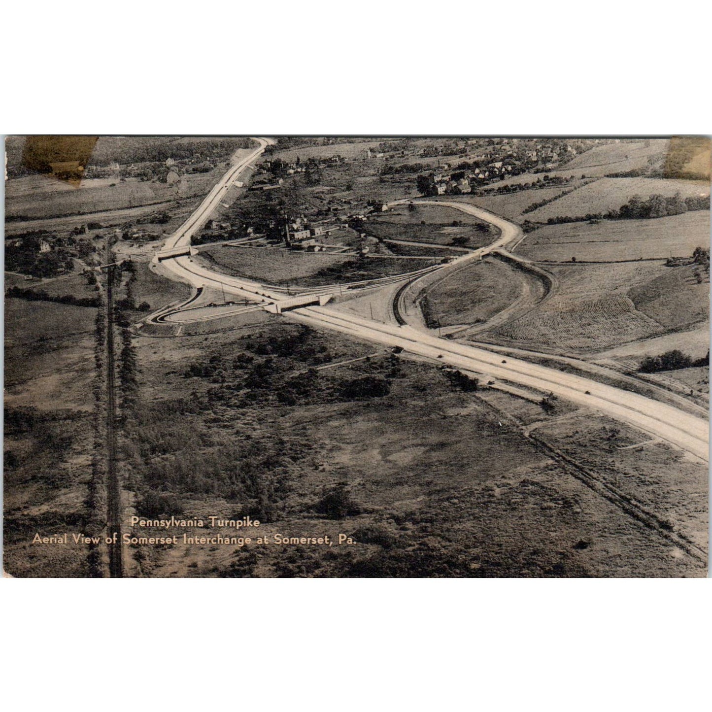 Vintage Postcard Pennsylvania Turnpike Aerial View Somerset PA Interchange TI1-1