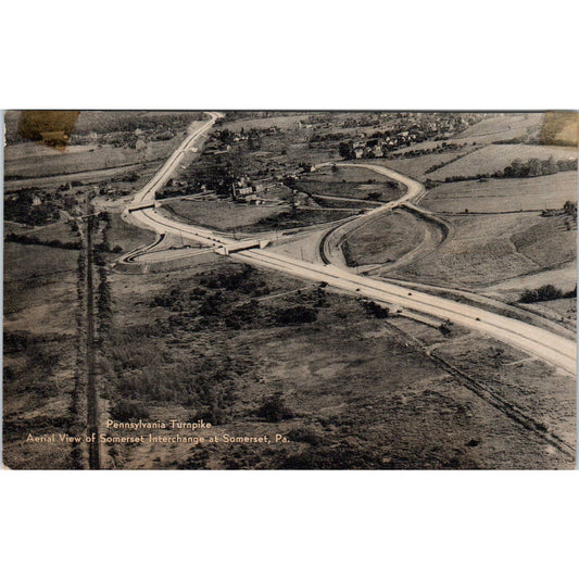 Vintage Postcard Pennsylvania Turnpike Aerial View Somerset PA Interchange TI1-1