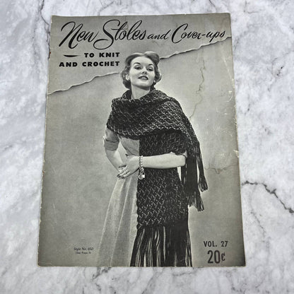 New Stoles Cover-ups 1952 V27 Knitting Crochet Fringe Feather Fan Ribbed TJ3