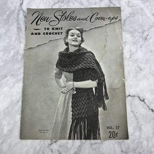 New Stoles Cover-ups 1952 V27 Knitting Crochet Fringe Feather Fan Ribbed TJ3
