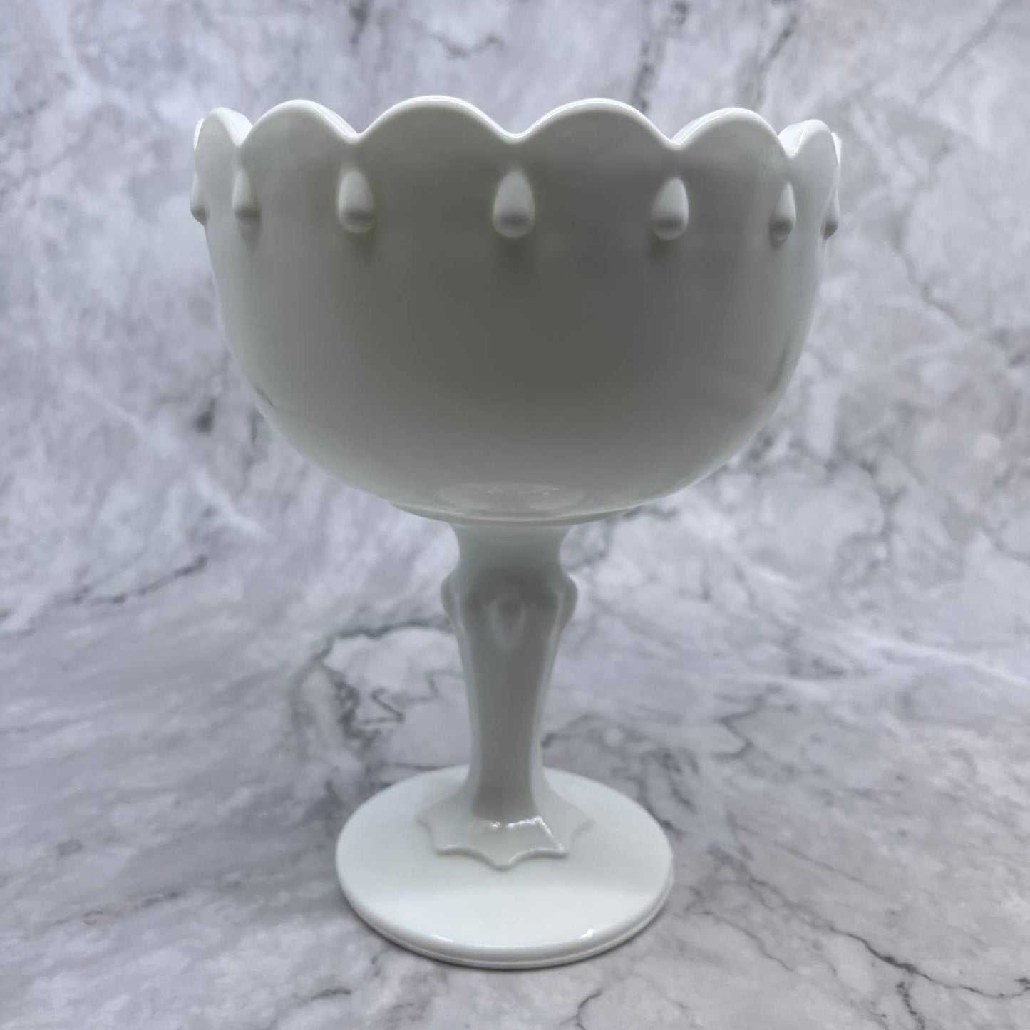 Vintage 7.5" Indiana Milk Glass Teardrop Footed Candy Dish Compote Bowl TE4