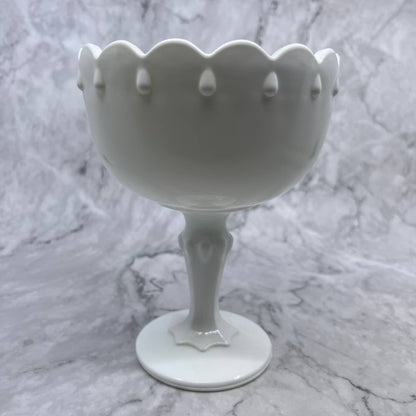 Vintage 7.5" Indiana Milk Glass Teardrop Footed Candy Dish Compote Bowl TE4