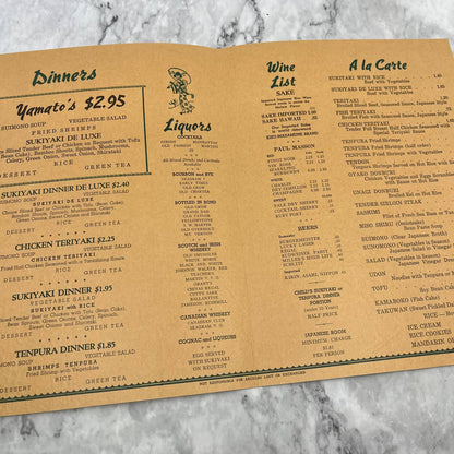 Original Vintage 1950s Yamato Sukiyaki House Restaurant Menu San Francisco TD8