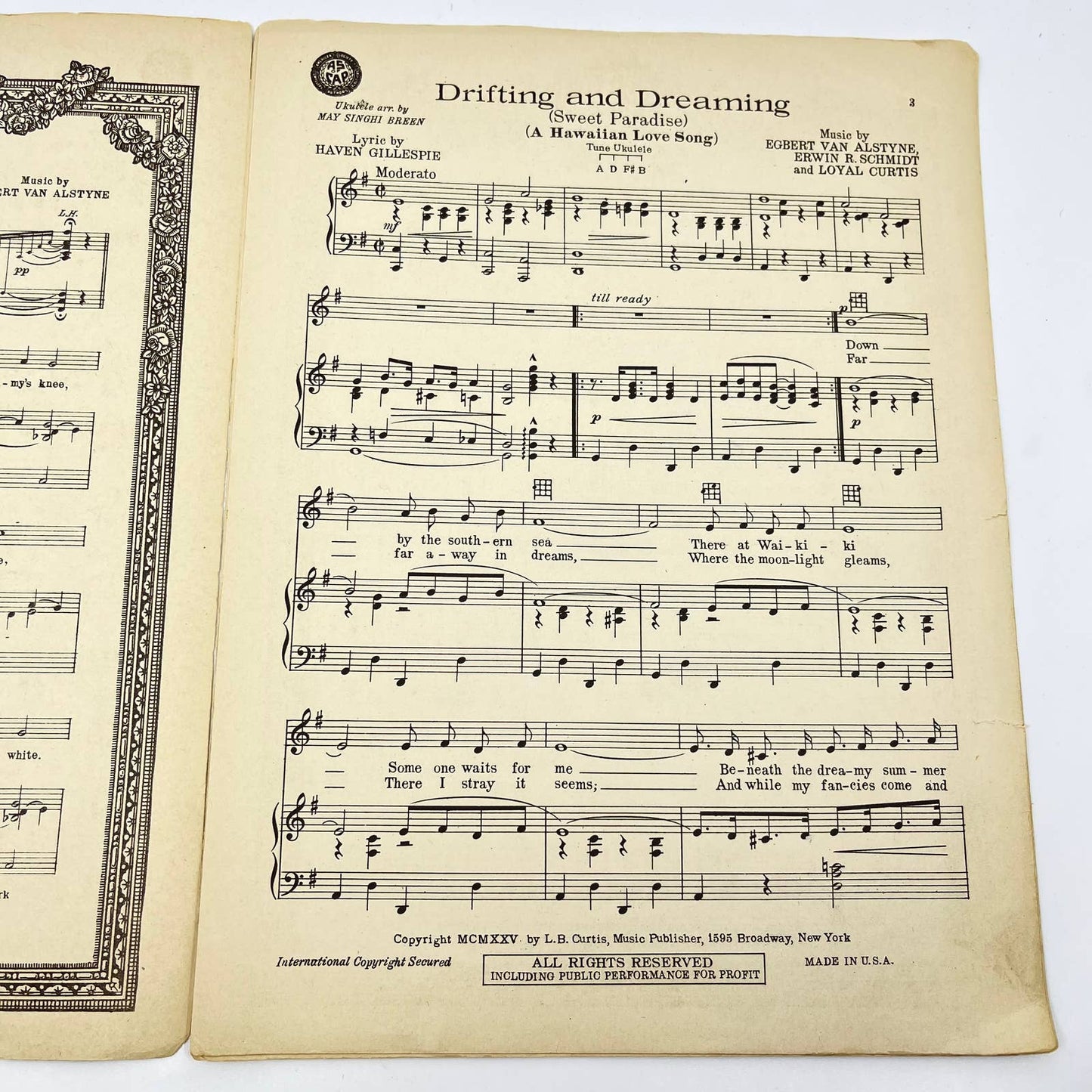 1921 Drifting & Dreaming Haven Gillespie Van Alstyne Hawaiian Sheet Music