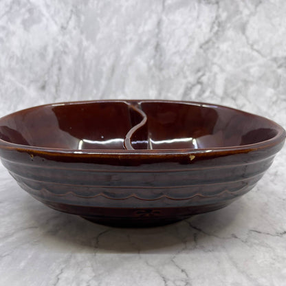 MarCrest Ovenproof Stoneware Divided Pottery Brown Glaze Bowl 10” USA TE3