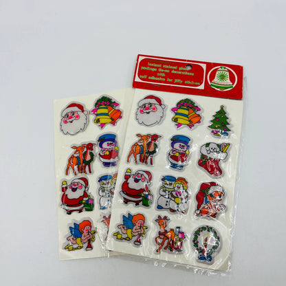 VTG Christmas Puffy Sticker Sheets 1980's Padded Raised Santa Snowman TA7