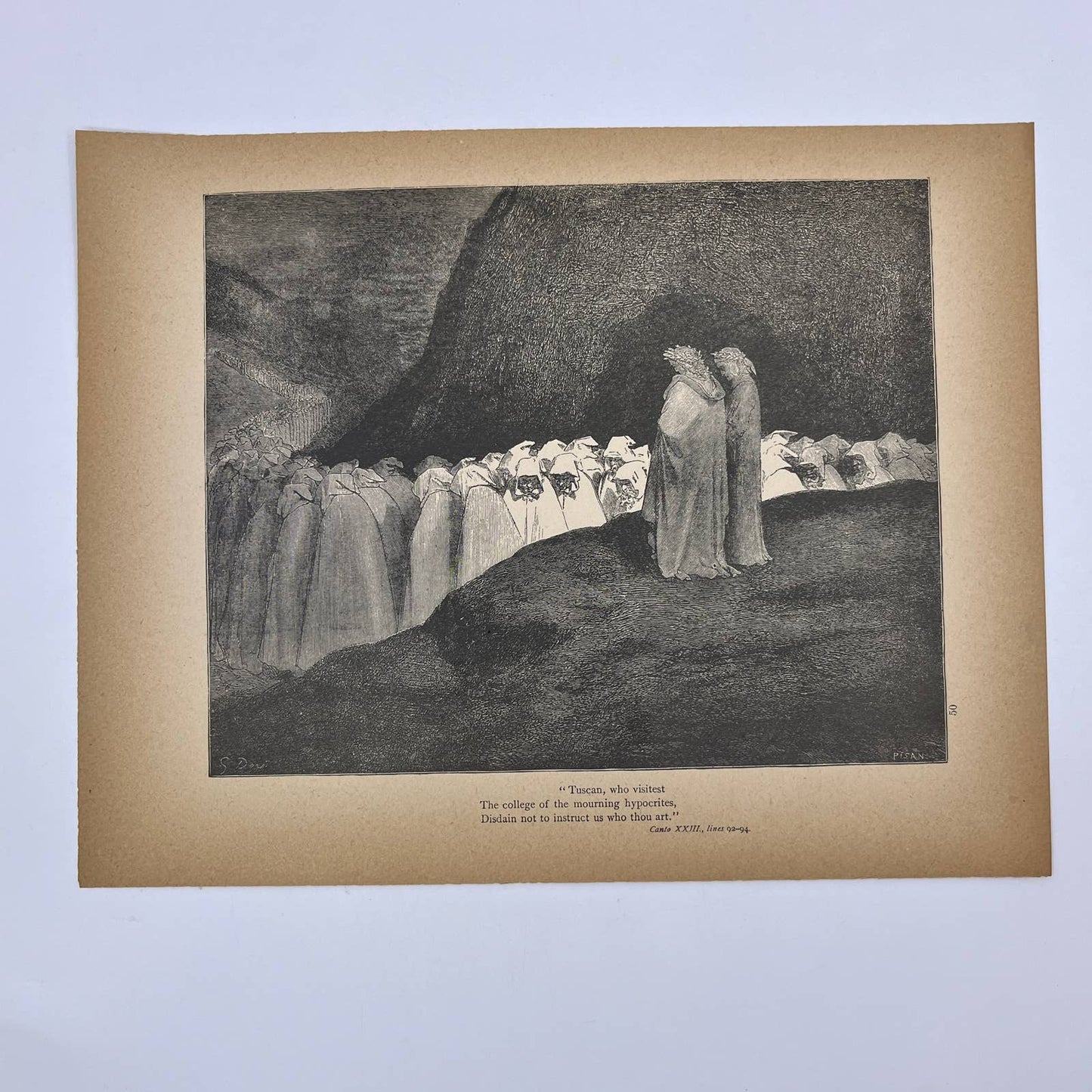 1880s Gustave Dore Engraving Dante The college of the mourning hypocrites FL4