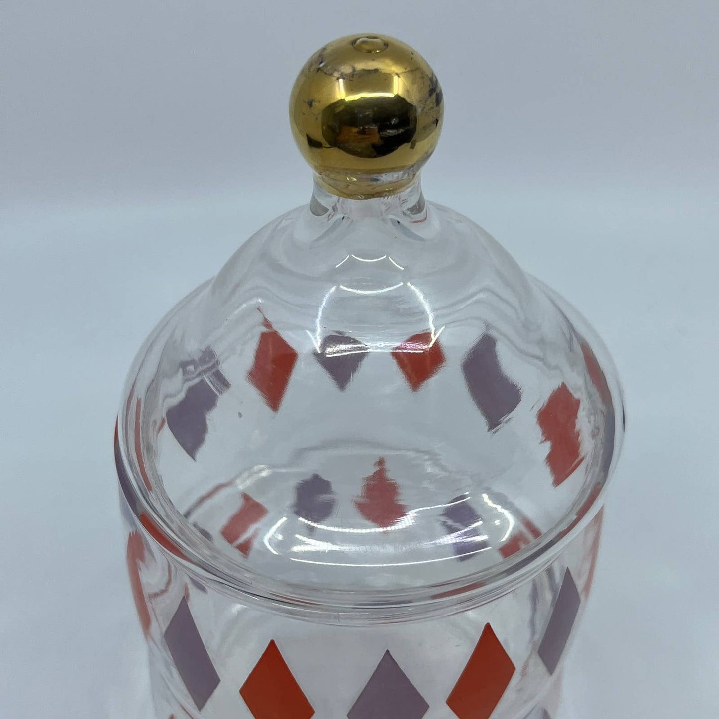 1950s MCM Anchor Hocking Glass Argyle Diamond 2-Tier Candy Dish TI1