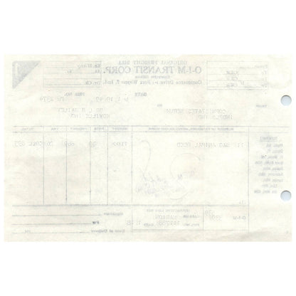 1949 O-I-M Transit Corp Transport Bill to Dr. L.B. Bailey Kendallville IN AD8-1