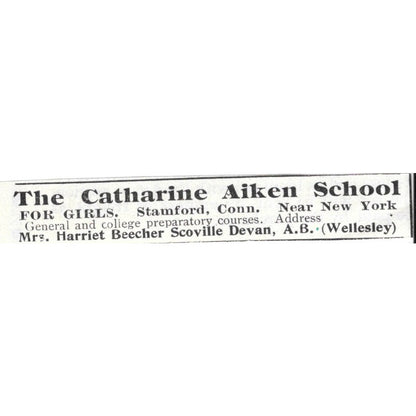 Catherine Aiken School for Girls Stamford Harriet Beecher Devan 1903 Ad AK5-S28