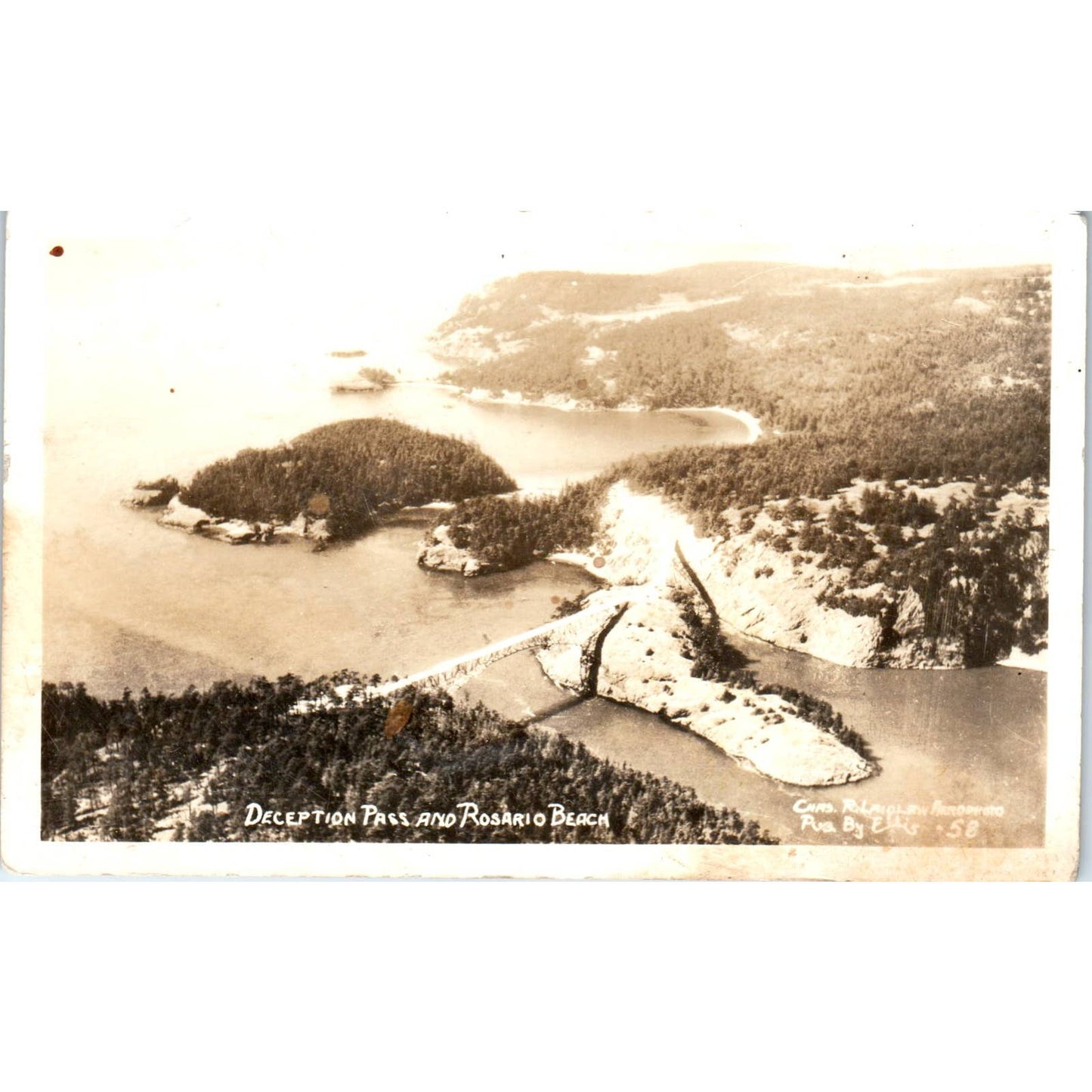 Antique Postcard Deception Pass and Rosario Beach Washington TD9