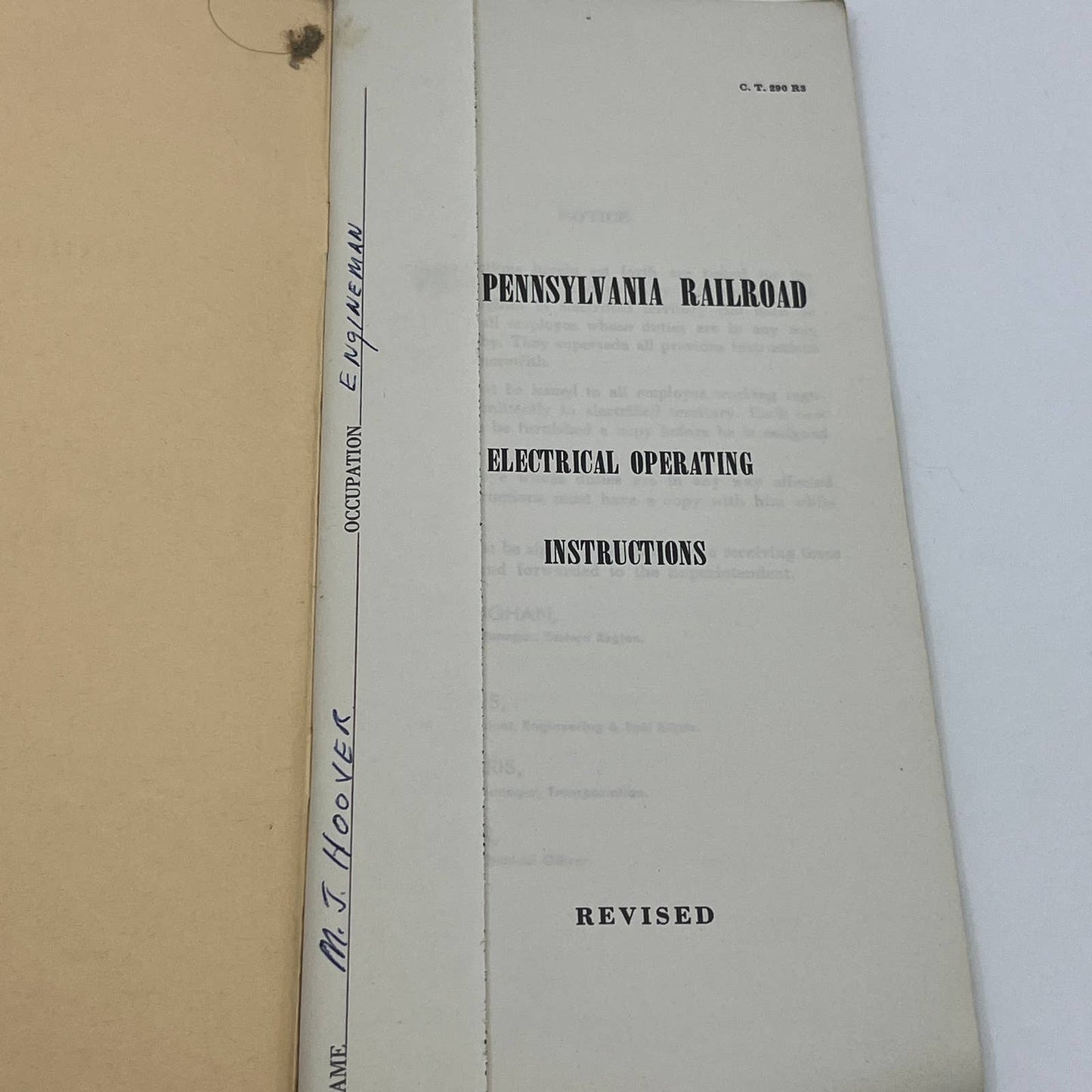 1966 Pennsylvania Railroad C.T. 290 Electrical Operating Instructions Manual TG6