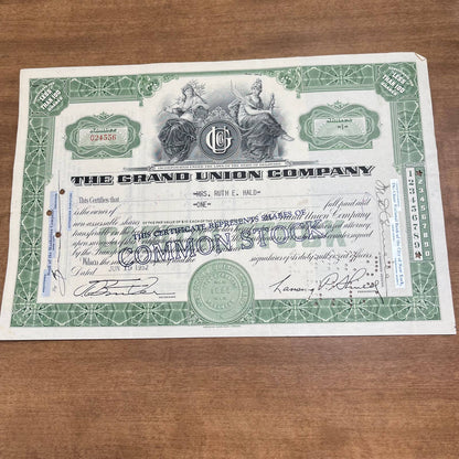 Antique 1952 Stock Certificate The Grand Union Company New York NY B5