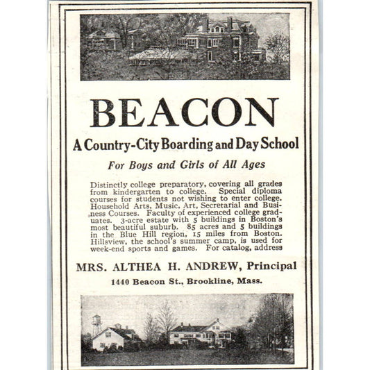 c1920 Harper's Magazine Ad - Beacon School Althea H. Andrew Brookline MA EA3-4