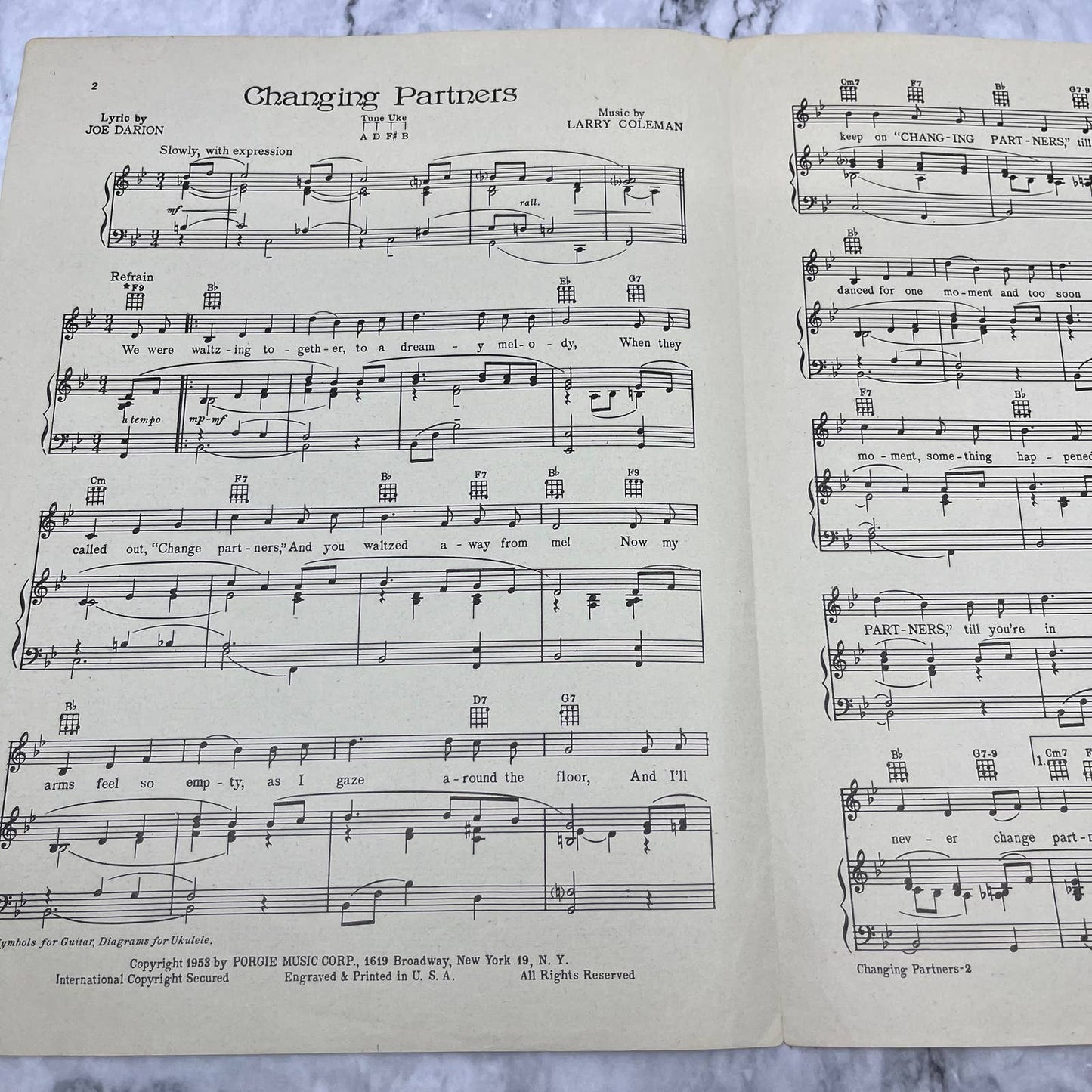 1953 Changing Partners Joe Darion Larry Coleman Vintage sheet music TI1