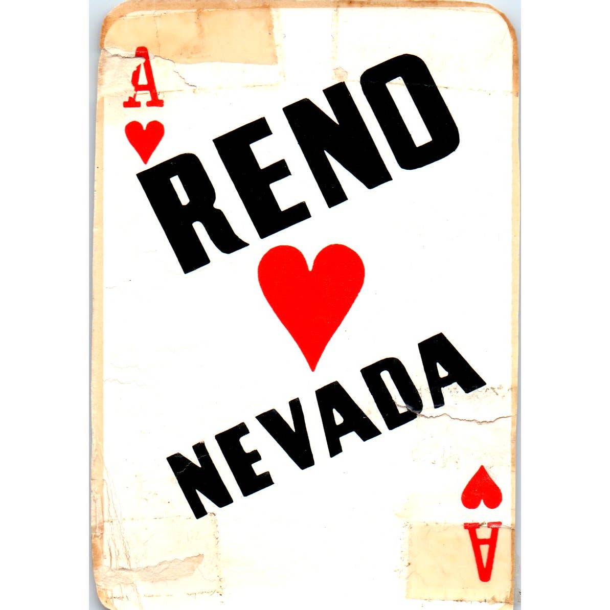 Original Vintage Travel Decal Reno Nevada Ace Of Hearts Playing Card 2.75x4" SE4