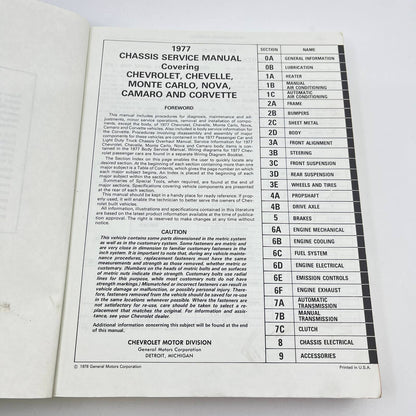 Original 1977 Chevy Shop Manual Chevelle Camaro Monte Carlo Nova Corvette TF9