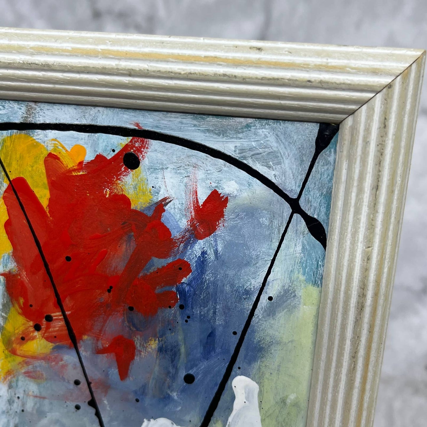 Original Framed Abstract Art Painting 4x6" Mini in White Frame With COA TJ4