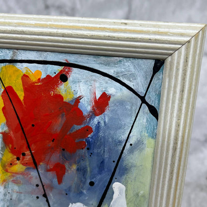 Original Framed Abstract Art Painting 4x6" Mini in White Frame With COA TJ4