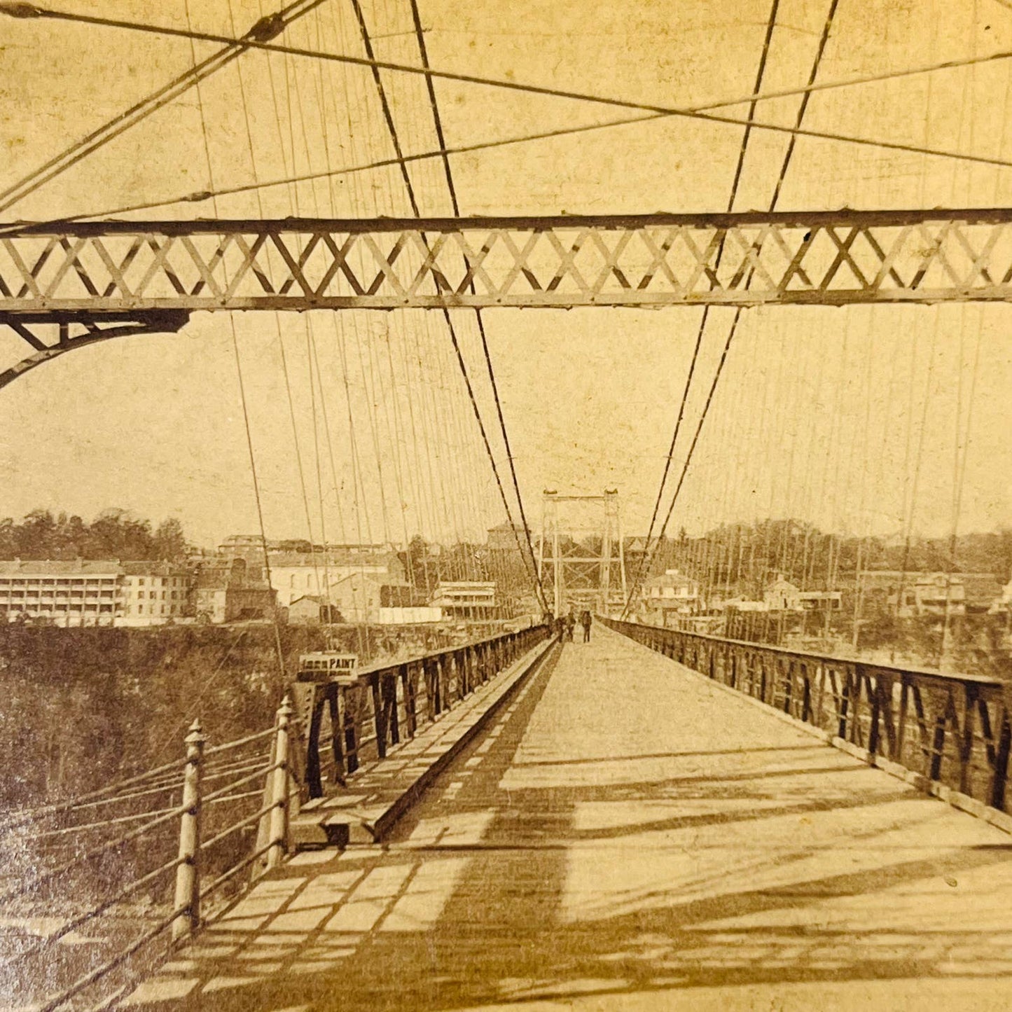 c1860 Stereoview Card The New Suspension Bridge Roadway Niagara New York