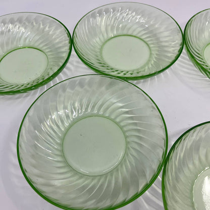 Federal Glass Uranium Glass Swirl Pattern Serving Bowl & Berry Bowl Set TI1