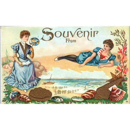 Victorian Embossed Beach Romance Scene c1910 Original Souvenir Postcard TK1-21-3