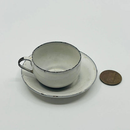 Antique White Porcelain Enamel Child's Tea Set Cup and Saucer SB4