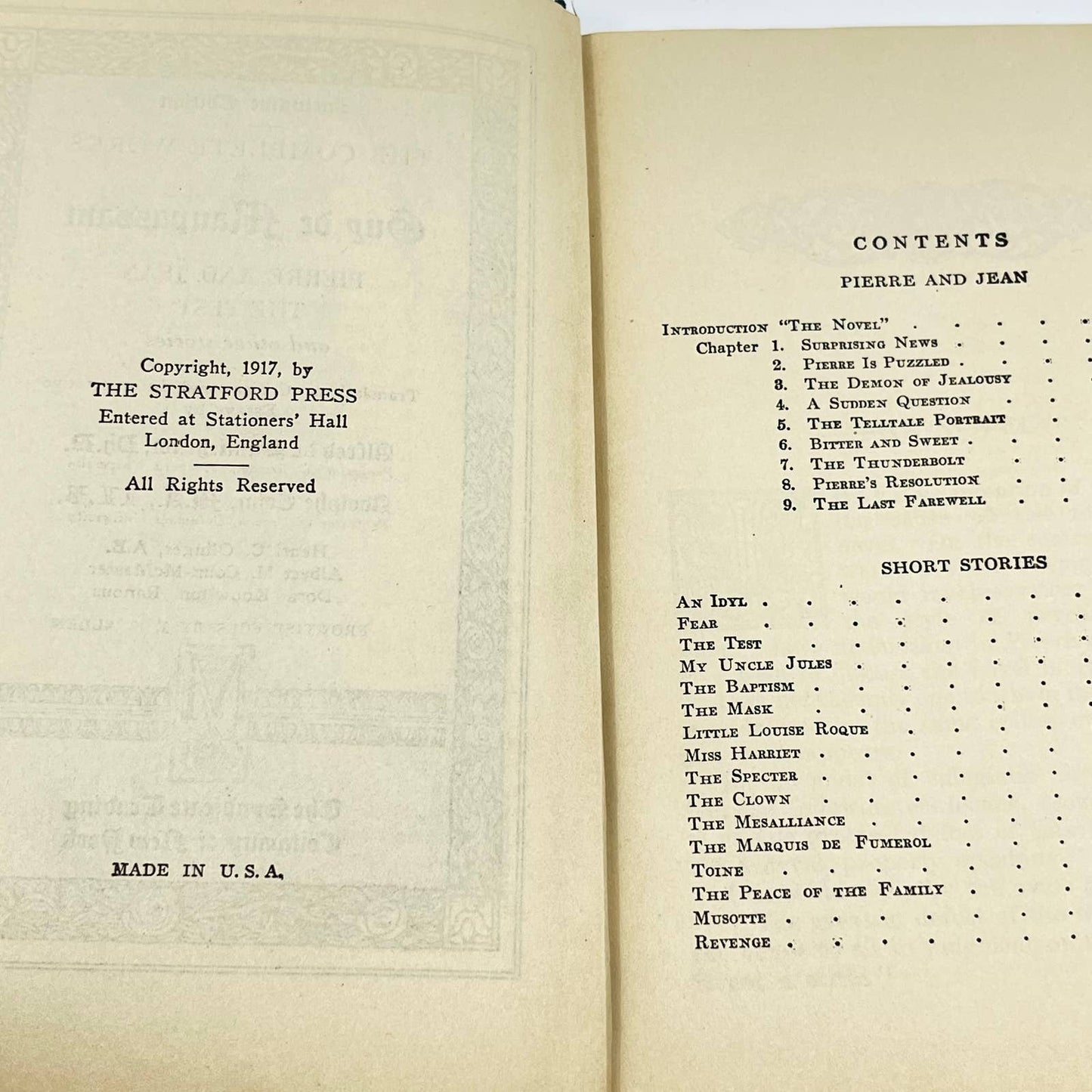 1917 Complete Works Guy de Maupassant Pierre & Jean the Test & Other Stories TF1